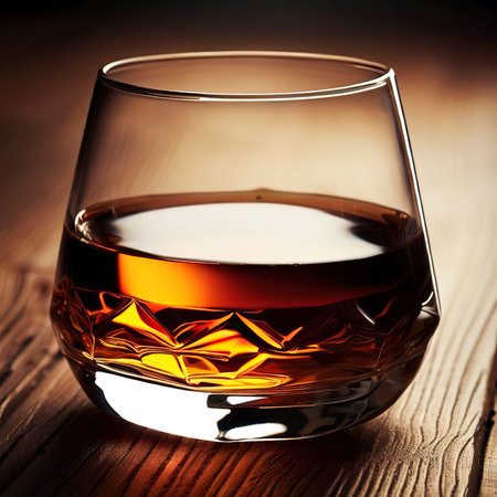 Glass of cognac over wooden surfaceの素材