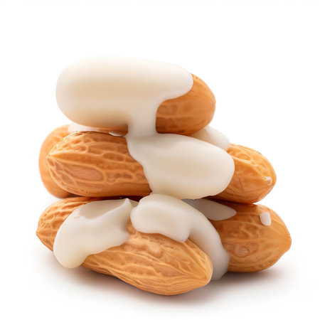 peanuts coconut cream coated isolated on white backgroundの素材
