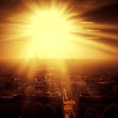 Sun sets on Paris a city of historyの素材