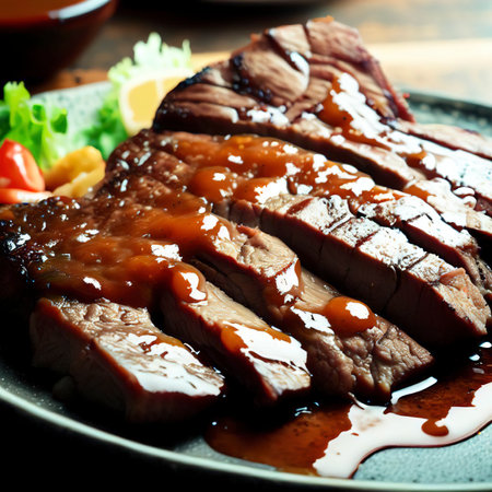 Grilled beef meat steak with sauceの素材
