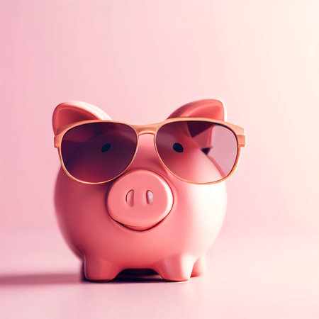 pink piggy bank with sunglassesの素材