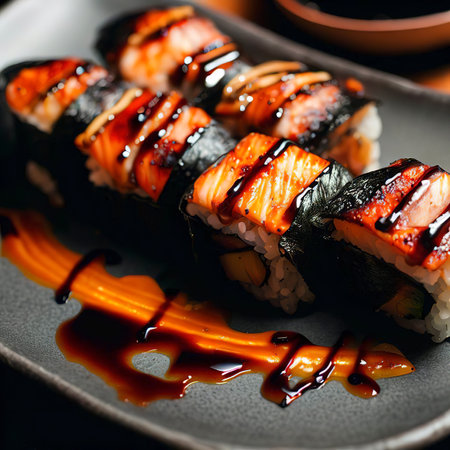Salmon burned maki with teriyaki sauceの素材