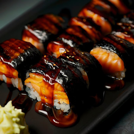 Salmon burned maki with teriyaki sauceの素材