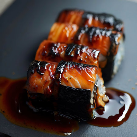 Salmon burned maki with teriyaki sauceの素材