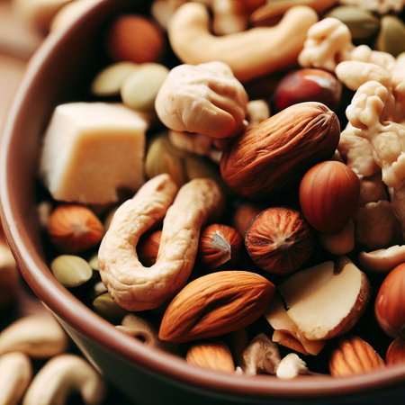 Nutty bowl of organic fresh healthy snacksの素材