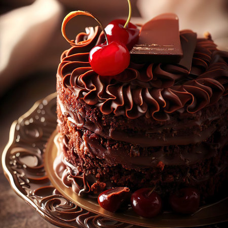 Sweet chocolate cake with cherryの素材