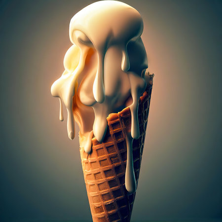 Melting ice cream in coneの素材