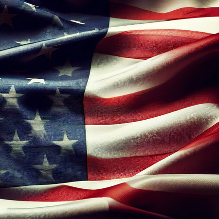 American flag with folds and creasesの素材