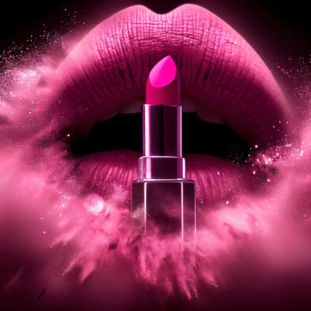 Pink lipstick and powerful explosion of pink dustの素材