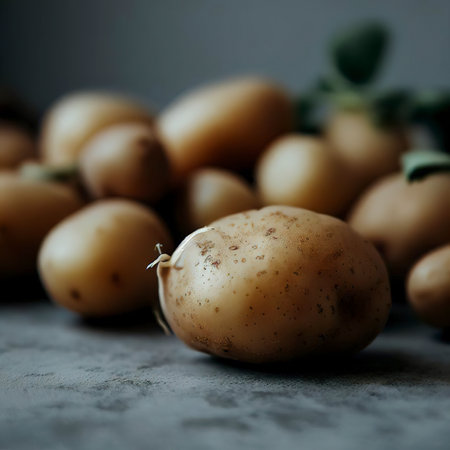 Young potatoes on a gray backgroundの素材