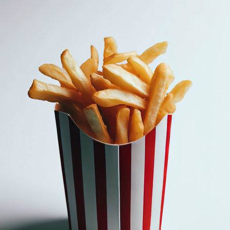 French fry cinematic food on white backgroundの素材