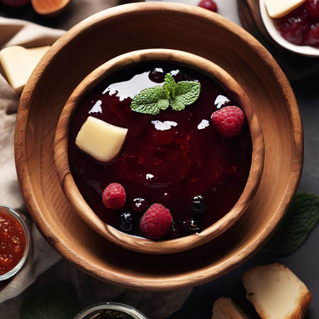 High angle delicious jam in bowlの素材