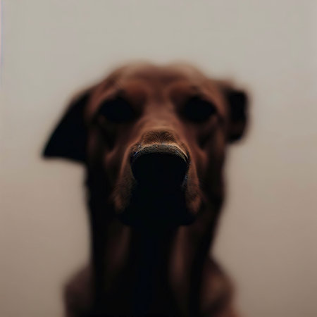 Minimalist portrait of a dogs face captured againstの素材