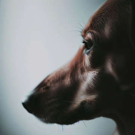 Minimalist portrait of a dogs face captured againstの素材