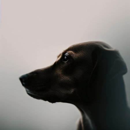 Minimalist portrait of a dogs face captured againstの素材