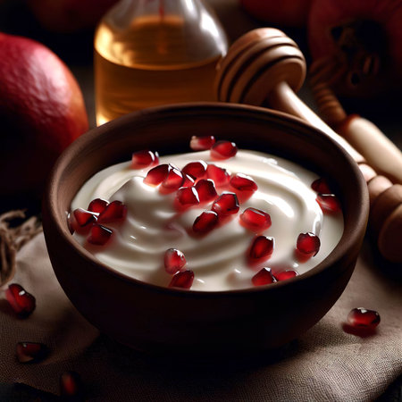 yogurt with pomegranate and oilの素材