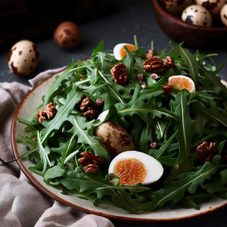 Arugula salad with turkey nuts and quail eggsの素材