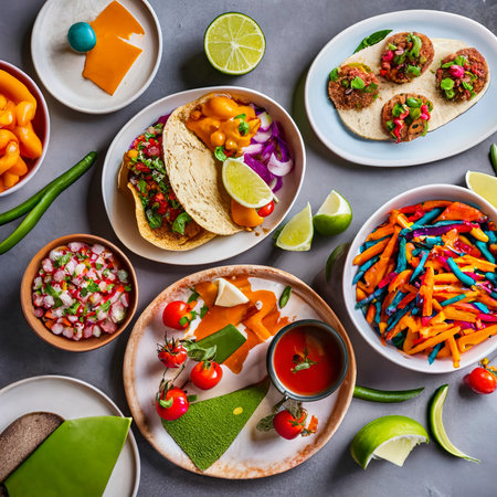 Beautiful mexican party decoration with foodの素材