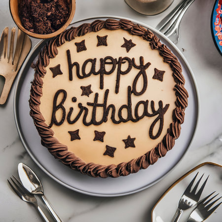 text HAPPY BIRTHDAY surrounded by a cakeの素材