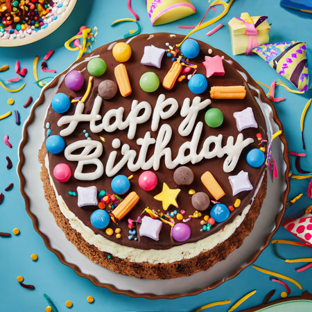 text HAPPY BIRTHDAY surrounded by a cakeの素材