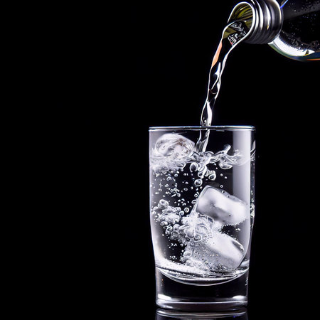 Pouring gin tonic drink into a glass on black backgroundの素材