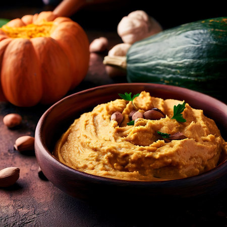 Pumpkin hummus and roasted butternut squash . Selective focusの素材
