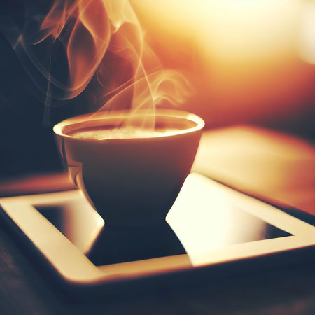 Tablet and hot coffeeの素材