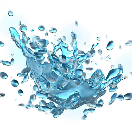 3d clear blue water scattered around, water splash transparentの素材