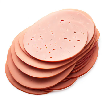 bologna sliced isolated on white backgroundの素材