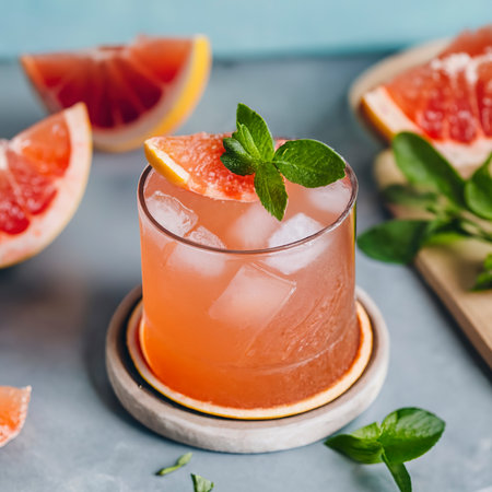 Fresh grapefruit cocktail fresh summer cocktail with grapefruit and ice glass of grapefruit mojitoの素材