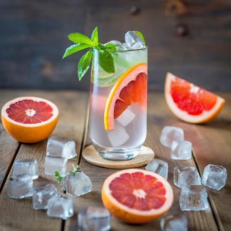 Fresh grapefruit cocktail fresh summer cocktail with grapefruit and ice glass of grapefruit mojitoの素材