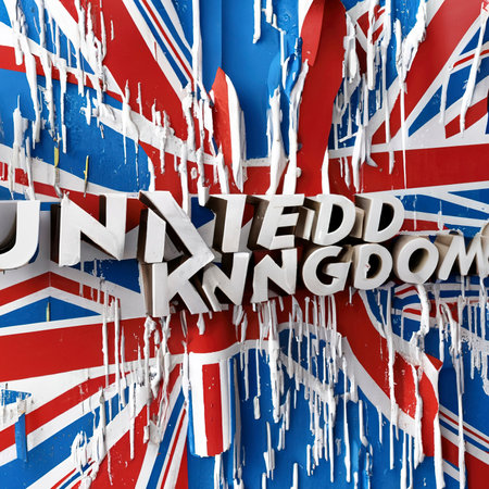 Text united kingdom splashed with red white and blue paint all overの素材