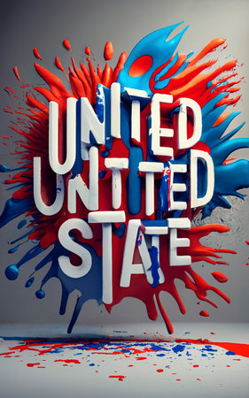 Text United State splashed with red white and blue paint all overの素材