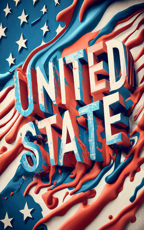 Text United State splashed with red white and blue paint all overの素材