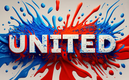 Text United State splashed with red white and blue paint all overの素材