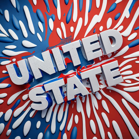 Text United State splashed with red white and blue paint all overの素材