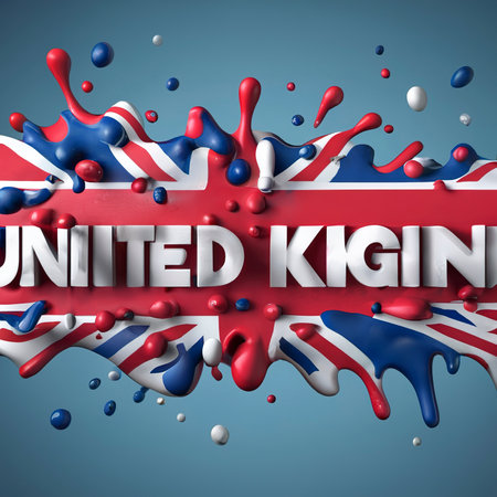 Text united kingdom splashed with red white and blue paint all overの素材