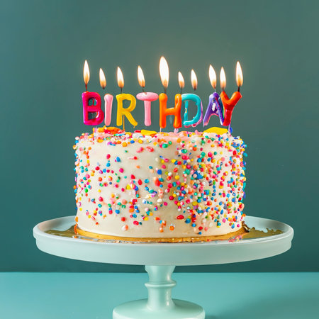 type I LOVE birthday candel on cakeの素材