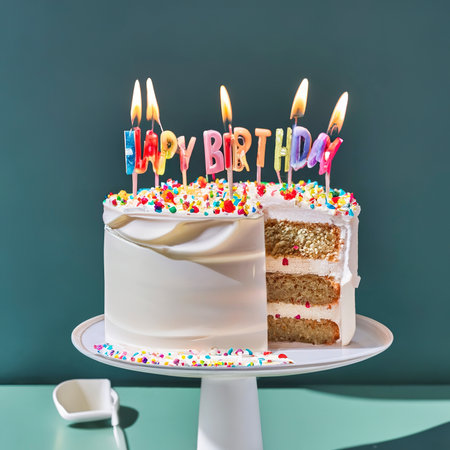 type I LOVE birthday candel on cakeの素材