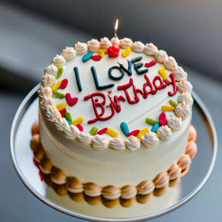 type I LOVE birthday candel on cakeの素材