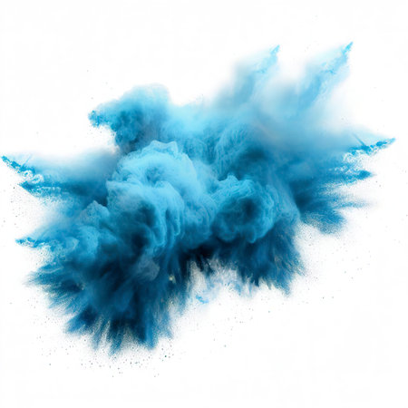Blue powder explosion cloud on white backgroundの素材
