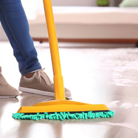 Cleaning floor in room close-upの素材