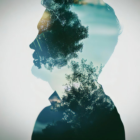double exposure photography of a man and natureの素材