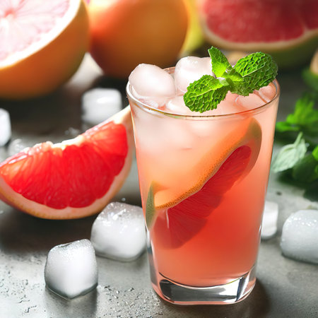 Fresh grapefruit cocktail fresh summer cocktail with grapefruit and ice glass of grapefruit mojitoの素材