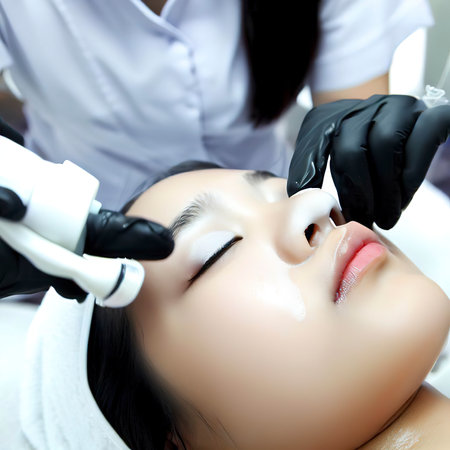 Girl receiving facial treatment in a beauty salonの素材
