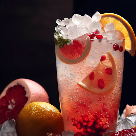 Grapefruit and pomegranate cocktail with crushed ice and sparkling waterの素材