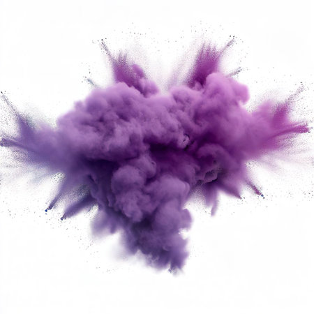 Purple powder explosion cloud on white backgroundの素材