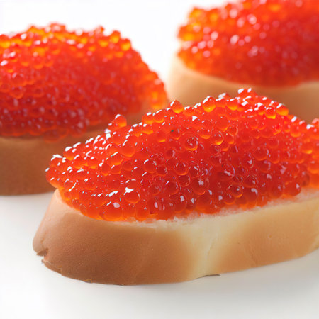Red caviar on a white background sandwiches with caviarの素材