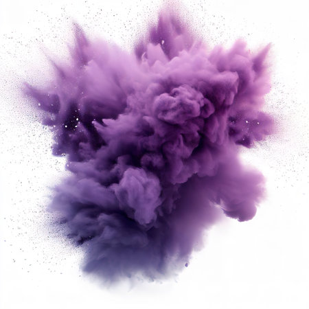 Purple powder explosion cloud on white backgroundの素材