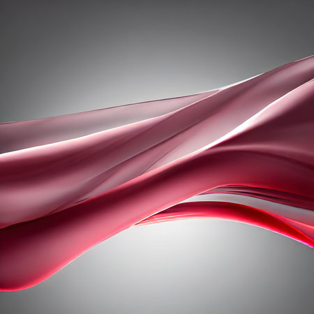 Smooth elegant transparent red cloth separated on gray backgroundの素材